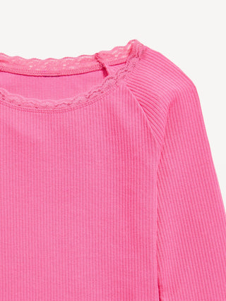Camiseta Manga Larga con Detalle de Encaje, Niña