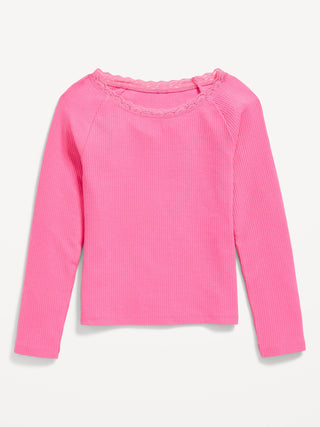 Camiseta Manga Larga con Detalle de Encaje, Niña