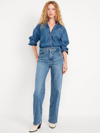 Jeans Wide Leg Talle Alto con Bolsillos
