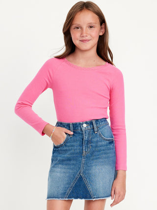 Camiseta Manga Larga con Detalle de Encaje, Niña