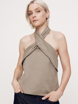 Blusa Halter con Tejido de Satén