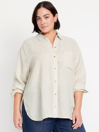 Camisa Manga Larga con Bolsillo de Lino
