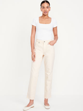 Jeans Crop Talle Alto con Bolsillos
