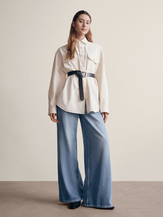 Jeans Wide Leg Talle Medio con Bolsillos