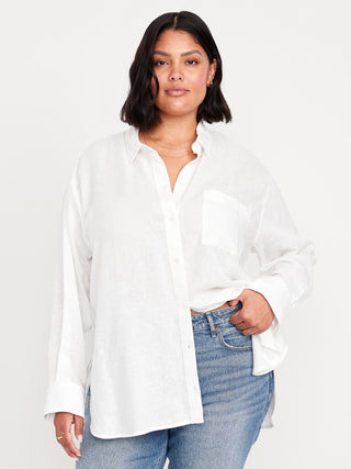 Camisa Manga Larga con Bolsillo de Lino