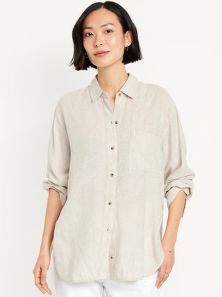 Camisa Manga Larga con Bolsillo de Lino