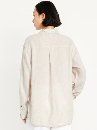 Camisa Manga Larga con Bolsillo de Lino