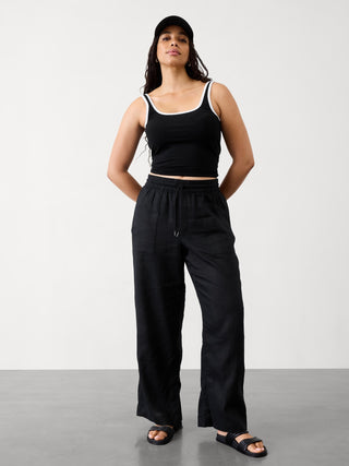 Pantalón Ancho con Bolsillos de Lino