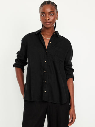 Camisa Manga Larga con Bolsillo de Lino