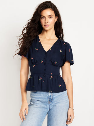 Blusa Cuello V con Botones Delanteros
