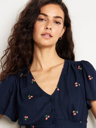Blusa Cuello V con Botones Delanteros