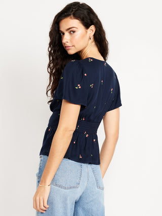 Blusa Cuello V con Botones Delanteros