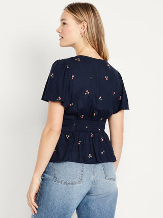 Blusa Cuello V con Botones Delanteros