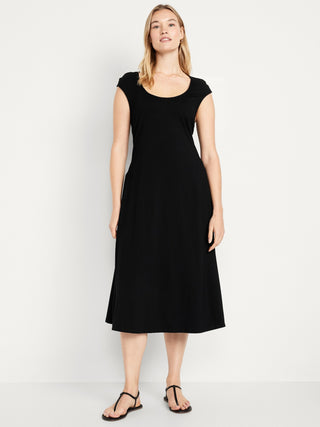 Vestido Midi Cuello Redondo de Algodón