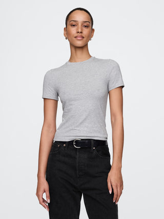 Camisa Ajustada Cuello Redondo de Algodón