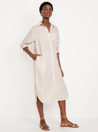 Vestido Camisero con Estampado de Rayas