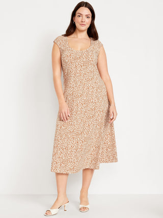 Vestido Midi Cuello Redondo de Algodón