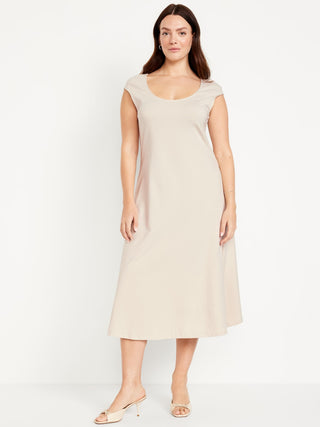 Vestido Midi Cuello Redondo de Algodón