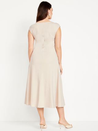 Vestido Midi Cuello Redondo de Algodón