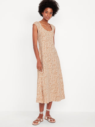 Vestido Midi Cuello Redondo de Algodón