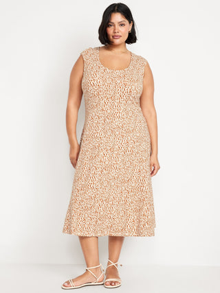 Vestido Midi Cuello Redondo de Algodón
