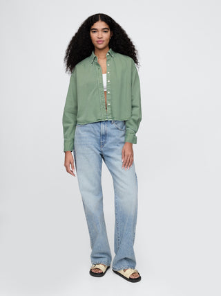 Camisa Denim Corte Crop