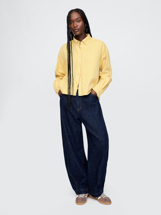 Camisa Denim Corte Crop