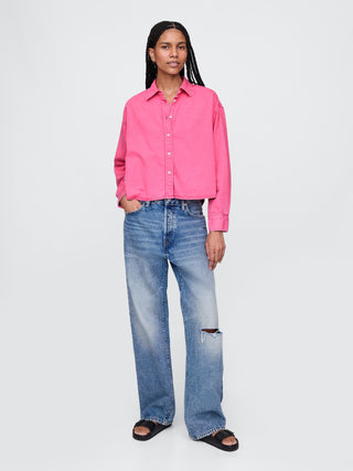 Camisa Denim Corte Crop