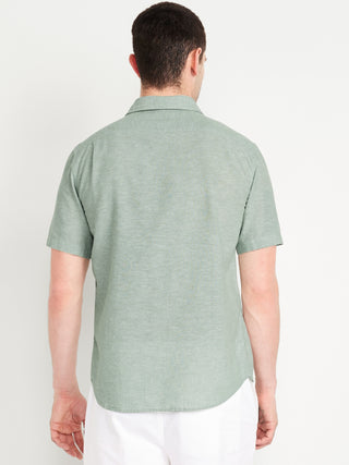 Camisa Manga Corta con Bolsillo de Lino