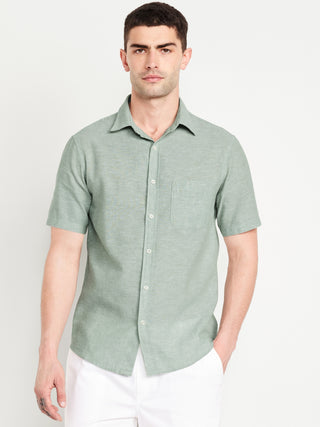 Camisa Manga Corta con Bolsillo de Lino