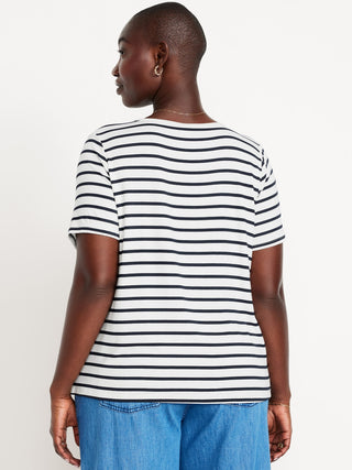 Camiseta Cuello V con Estampado Rayas