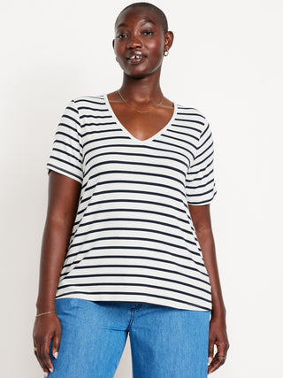 Camiseta Cuello V con Estampado Rayas