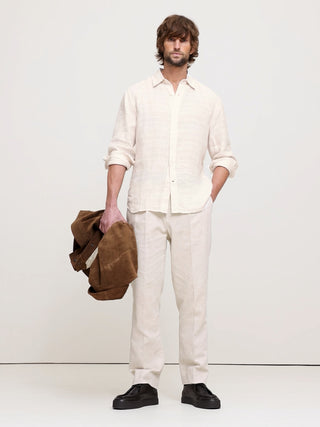 Camisa Manga Larga con Textura de Lino