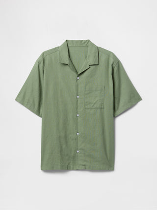 Camisa Manga Corta con Bolsillo de Lino