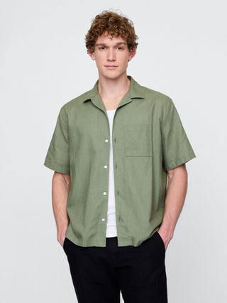 Camisa Manga Corta con Bolsillo de Lino