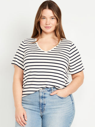 Camiseta Cuello V con Estampado Rayas