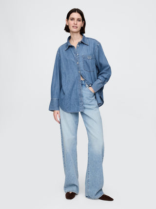 Camisa Denim Manga Larga con Bolsillos