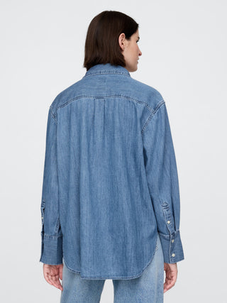 Camisa Denim Manga Larga con Bolsillos
