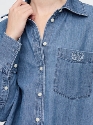 Camisa Denim Manga Larga con Bolsillos