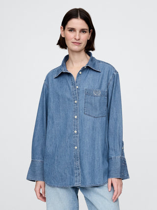 Camisa Denim Manga Larga con Bolsillos