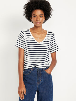 Camiseta Cuello V con Estampado Rayas