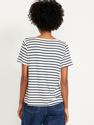 Camiseta Cuello V con Estampado Rayas