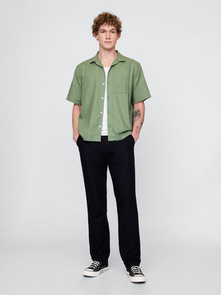 Camisa Manga Corta con Bolsillo de Lino