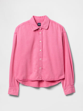 Camisa Denim Corte Crop