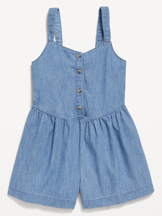 Enterizo Denim con Escote Corazón, Niña