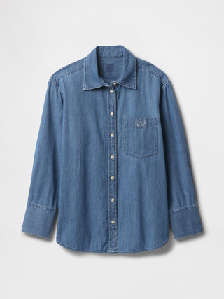 Camisa Denim Manga Larga con Bolsillos