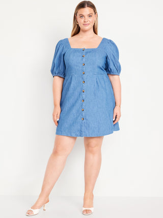 Vestido Denim Escote Cuadrado con Botones