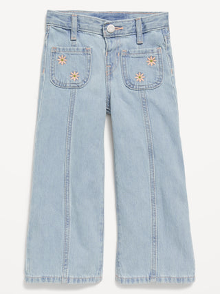 Jeans Talle Alto con Bordado Floral, Niña