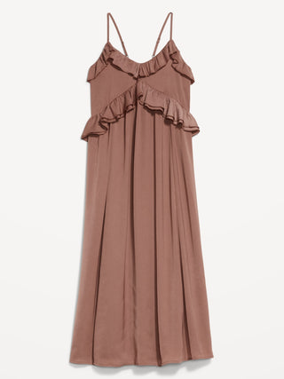 Vestido Midi con Volantes de Satén