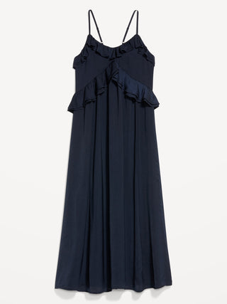 Vestido Midi con Volantes de Satén